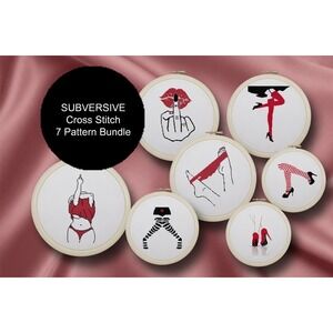 7 Pattern BUNDLE - Subversive Women Sexy Red Legs Panties Counted Cross Stitch